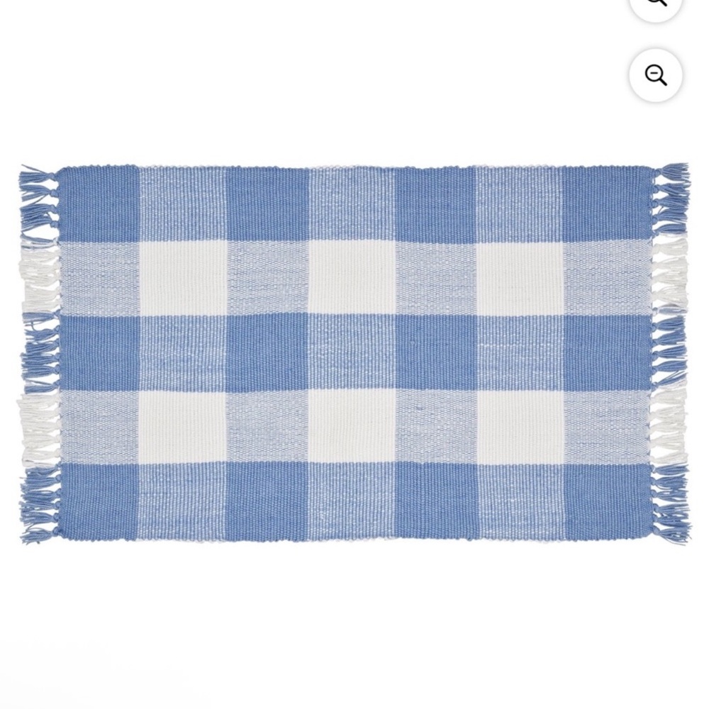 My Texas House Gingham Fringe Indoor/Outdoor Layering Rug, Blue & White 24"x 38"